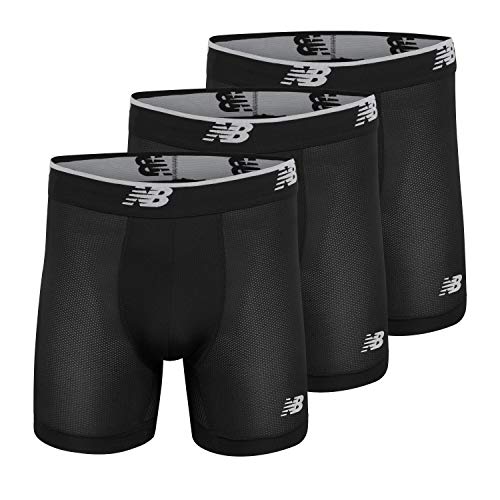 New Balance Men's Mesh 5" No Fly Boxer Brief, Athletic Compression Underwear (3-Pack) Black