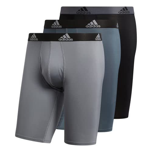 adidas Men's Performance Long Boxer Brief Underwear (3-Pack), Onix Grey/Black/Grey, Large