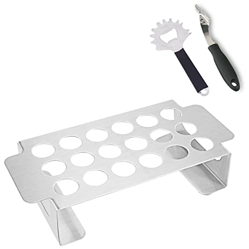 GRISUN Jalapeno Poppers Rack for Grill with Corer Tool - 18 Hole Stainless Steel Popper Holder with Handle for BBQ Smoker or Oven, Come with Smoking Guide and Scraper, Dishwasher Safe