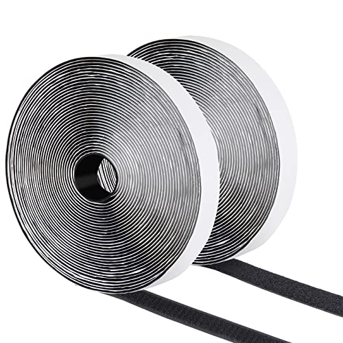 1 Inch x 28 Ft Strips with Adhesive, Hook and Loop Tape, Nylon Self Adhesive Heavy Duty Strips, Double Sided Sticky Back Fastener Roll for Home Office School Car and Crafting Organization Black