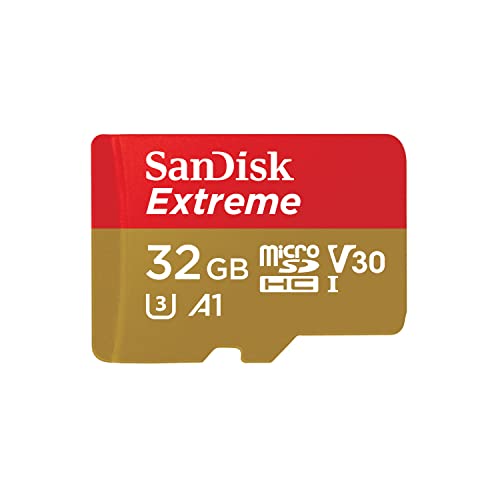 SanDisk 32GB Extreme microSDHC UHS-I Memory Card with Adapter - Up to 100MB/s, C10, U3, V30, 4K, A1, Micro SD - SDSQXAF-032G-GN6MA