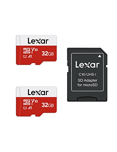 Lexar 32GB Micro SD Card 2 Pack, microSDHC UHS-I Flash Memory Card with Adapter - Up to 100MB/s, U1, Class10, V10, A1, High Speed TF Card (2 microSD Cards + 1 Adapter)