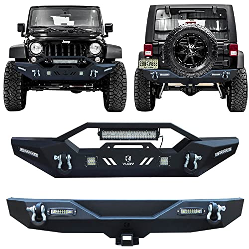 Vijay Front and Rear Bumper compatible with 2007-2018 Wrangler JK/JKU with Winch Plate and LED Lights