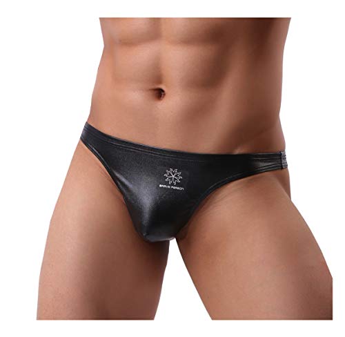 Arjen Kroos Men's Sexy Leather G-String Thong Underwear,Ak8042-black,Large