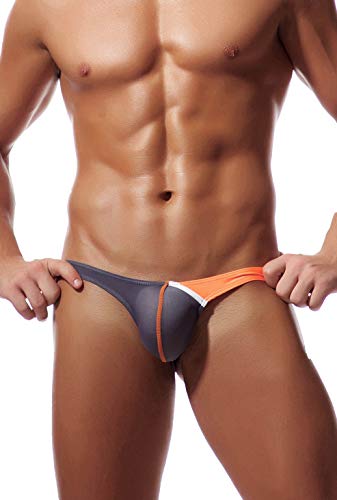 Newsywell Men's Ice Silk T Back Thong Bikinis Low Rise Spandex Bulge Micro Briefs Swimwear Underwear Grey X-Large