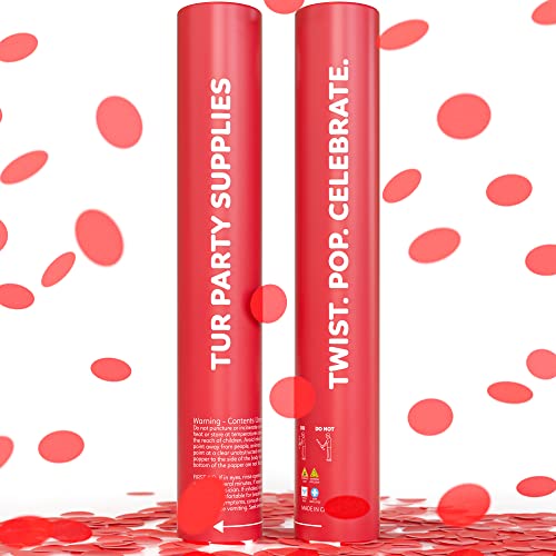 2 Pack Confetti Cannon Confetti Poppers | Biodegradable Red Confetti | TUR Party Supplies | Launches Up to 25ft | Giant (12 in) | Party Poppers for Graduation, Birthdays, Weddings, and Memorial Day