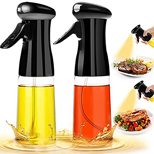 Oil Sprayer for Cooking 2Pack Set Refillable Olive Oils Dispenser Spray Versatile Vinegar Spritzer Bottle Food Grade PET Oil Spray Bottle Plastic for Air Fryer Kitchen BBQ Salad Baking 7Oz/200ML Black