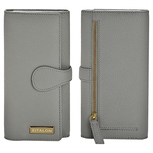 ESTALON Real Leather Wallets for Women RFID - Long Wallet Women's Ladies Clutch Zipper Pocket Multi Credit Card Case Holder Girls
