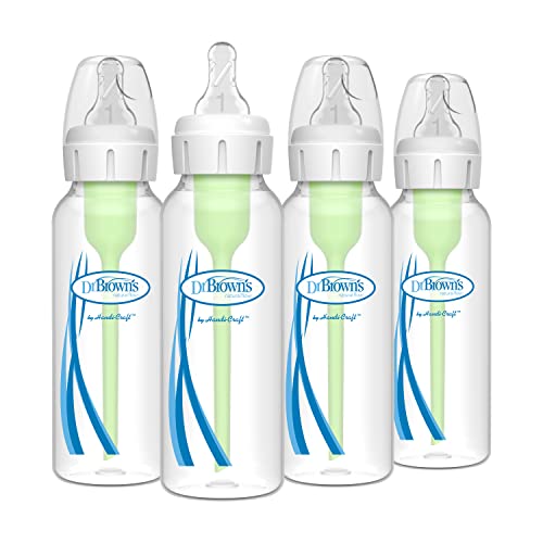 Dr. Browns Natural Flow Anti-Colic Options+ Narrow Baby Bottles 8 oz/250 mL, with Level 1 Slow Flow Nipple, 4 Pack, 0m+