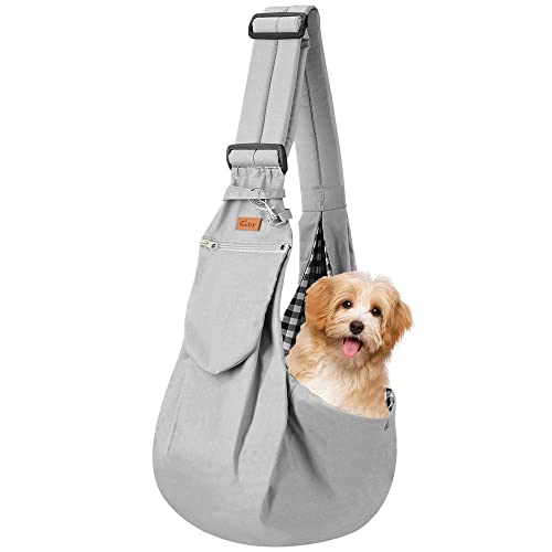 Cuby Dog and Cat Sling Carrier  Hands Free Reversible Pet Papoose Bag - Soft Pouch and Tote Design  Adjustable  Suitable for Puppy, Small Dogs, and Cats for Outdoor Travel (Noble Grey)