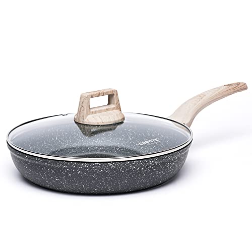 CAROTE Nonstick Frying Pan Skillet,10 Inch Non Stick Granite Fry Pan with Glass Lid, Egg Pan Omelet Pans, Stone Cookware Chef's Pan, PFOA Free (Classic Granite)