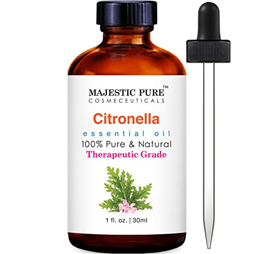 MAJESTIC PURE Citronella Essential Oil, Therapeutic Grade, Pure and Natural, for Aromatherapy, Massage, Topical & Household Uses, 1 fl oz