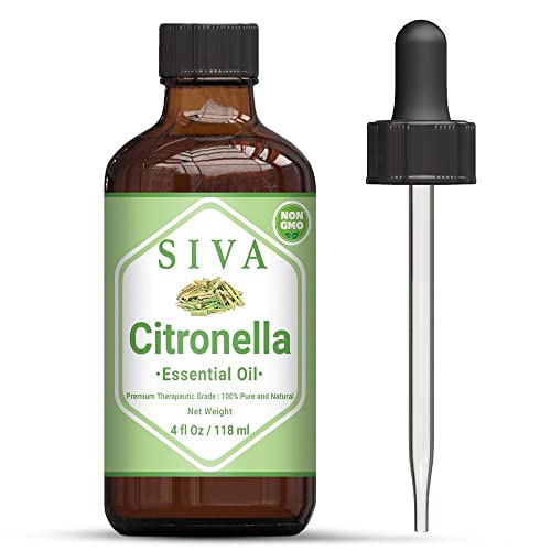 Siva Citronella Essential Oil 4 Fl Oz with Premium Glass Dropper  100% Pure, Natural, Undiluted & Therapeutic Grade, Amazing for Nourished Skin, Moisturized Hair, Diffuser, Massage & Aromatherapy