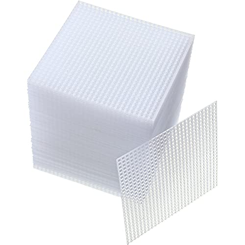 100 Pcs Square Plastic Canvas Mesh Sheets, 4.5'' Square Shape Needlepoint Canvas White Plastic Blank Canvas Plastic Mesh Mat for Needlework Embroidery Yarn Crafting Knit Crochet Project, 7 Count