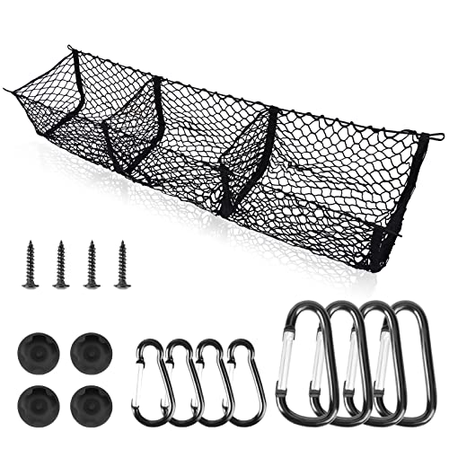 Upgrade Detachable Cargo Net Trunk Bed Organizer for Ford/Dodge/GMC/Chevy Silverado/Toyota/Nissan/Honda and Pickup Truck, 43" Mesh Storage Net Heavy Duty Cargo Net with 3 Pocket