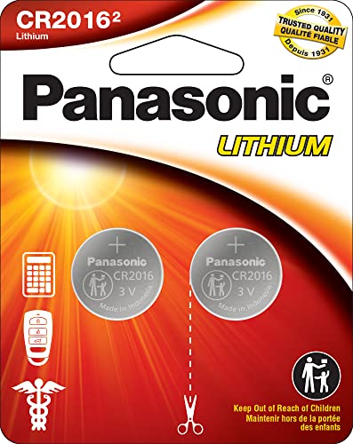 Panasonic CR2016 3.0 Volt Long Lasting Lithium Coin Cell Batteries in Child Resistant, Standards Based Packaging, 2-Battery Pack