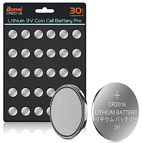 BONAI CR2016 Battery 3V Lithium Battery Long Lasting CR2016 Coin Button Batteries for Car Remote, Watch (5 Year Shelf Life) 30 Count