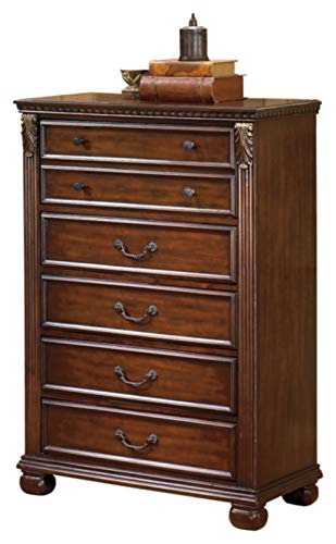 Signature Design by Ashley Leahlyn Traditional Ornate 5 Drawer Chest of Drawers, Warm Brown