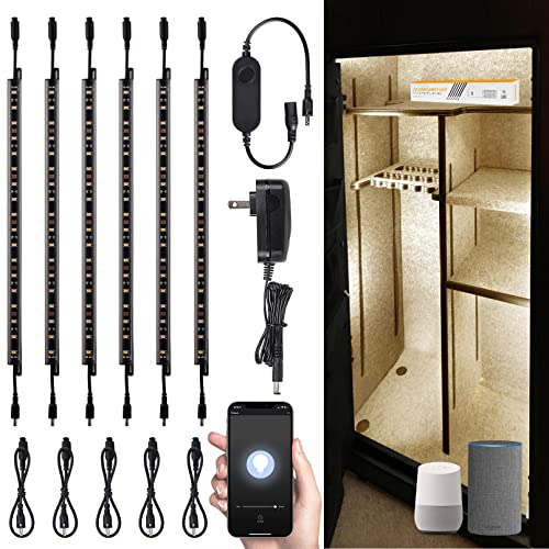 TORCHSTAR Voice Control Smart LED Safe Lighting Kit, (6) 12 Inch Dimmable Linkable Light Bars, Compatible with Alexa&Rocker Switch, 100-240V UL Power Adapter 900LM for Under Cabinet, 3000K Warm White