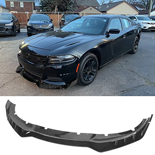 FREEMOTOR802 Compatible With 2015-2023 Dodge Charger Front Bumper Lip, IKON V3 Style Gloss Black ABS Front Air Dam Chin Spoiler Splitter 3PCS, 2016 2017 2018 2019 2020 2021