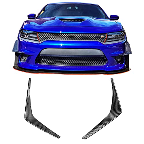 IKON MOTORSPORTS, Front Bumper Canards Compatible With 2015-2023 Dodge Charger, IKON Style PP Injection Carbon Fiber Look Front Splitter Lower Protector 2Pcs, 2016 2017 2018 2019 2020