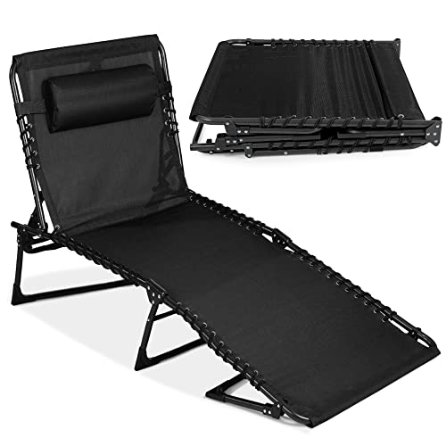 Best Choice Products Patio Chaise Lounge Chair, Outdoor Portable Folding in-Pool Recliner for Lawn, Backyard, Beach w/ 8 Adjustable Positions, Carrying Handles, 300lb Weight Capacity - Black