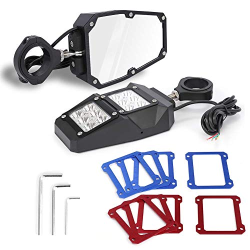 Taishi UTV ATV Rear View Mirrors with LED Lights,1.75-2 Inch Roll Bar Cage Offroad Side Mirrors with Replaceable Black Blue Red Inserts