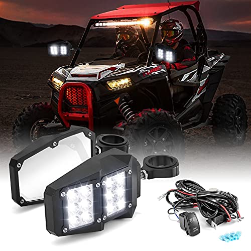 WeiSen UTV Side Rear View Mirrors with LED Spot Lights w/Wiring Fit 1.75" - 2" Roll Cage Compatible with Polaris RZR Ranger Honda Pioneer Talon KAWASAKI YAMAHA Arctic Cat Can-Am Hisun Sector CFMOTO