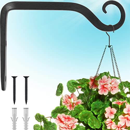 Gray Bunny Outdoor Plant Hanger Hook, 6 Hand Forged Straight Iron Wall Hooks for Bird Feeders, Lanterns, Wind Chimes, Patio Decor - Black