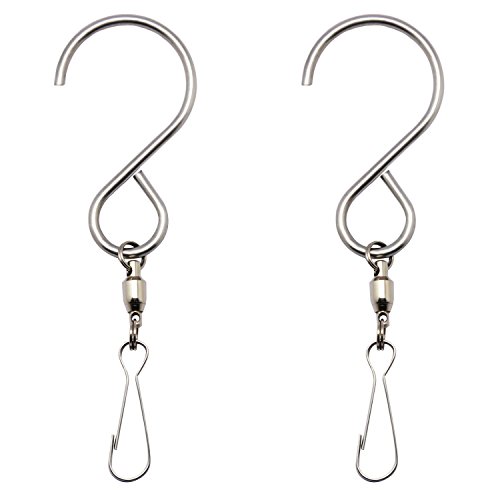 2-Pack Smooth Spinning Swivel Clips Hanging Hooks for Wind Chime Mobile Spinner Hangers Crystal Twister Rotating Display S Hooks(3.2 inches Long)