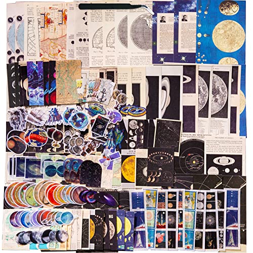 emmoolife 220Pcs Vintage Scrapbook Supplies Pack for Junk Journal Scrapbooking Supplies Moon Washi Stickers Celestial Decoupage Paper Kit for Bullet Journal Aesthetic Art Craft DIY Gift Planner Boys