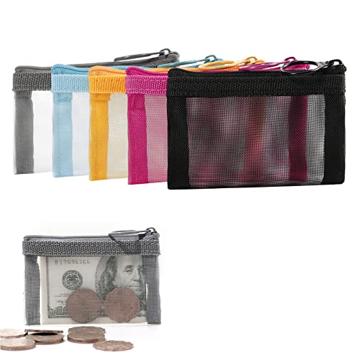 Patu Mini Zipper Mesh Bags, 3" x 4", Size XS / A8, 5 Pieces, Keychain Pouch Key Holder, Coin Purse, Clear Travel Kit Small Item Cosmetic Organizer, Assorted Colors