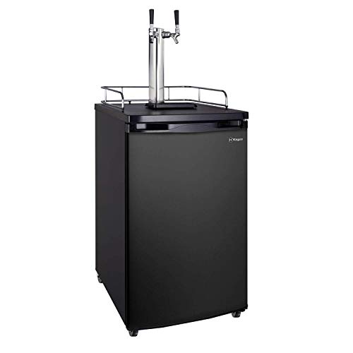 Kegco K199B-2P Kegerator Two Keg Beer Cooler - Premium Double Faucet D System Kit - Black Door