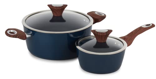 Phantom Chef Set: 4.4 QT Casserole + 1.35 QT Saucepan | with Glass Lids | Stockpot & Sauce Pot | Aluminum Body Non-Stick Ceramic Coating | Stay-Cool Handle | Dishwasher Safe | PFOA & PTFE Free (Navy)