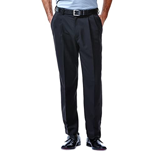 Haggar mens Cool 18 Hidden Expandable Waist Pleat Front Pant- Regular and Big & Tall Sizes dress pants, Black, 38W x 32L US