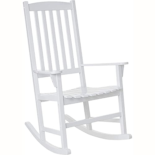 Cambridge Casual Bentley High Back Wooden Front Porch Rocking Chair for Outdoor Patio Furniture, Solid Wood, White