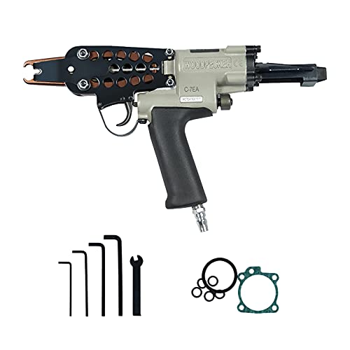 WOODPECKER C-7EA 15 Guage Pneumatic Hog Ring Gun with Slim Long Nose, 7.0mm Closure Diameter, 3/4-Inch Crown Hog Ring Staples, Air Hog Ring Plier Tool Power C Ring Gun for Fencing, Wire Cages