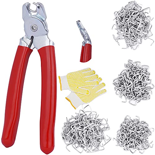 480Pcs 3/4" 1/2" 3/8" 1" Galvanized Hog Rings with Straight Hog Ring Pliers Assortment Kit, Professional Upholstery Hog Rings Installation Kit (Bent Hog Rings Pliers Kit 1)