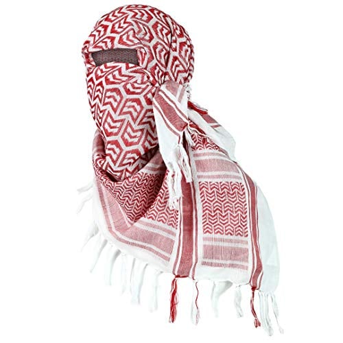 Mission Made Shemagh Tactical Military Keffiyeh Scarf Shawl Neck Head Wrap 100% Cotton (Red/White)