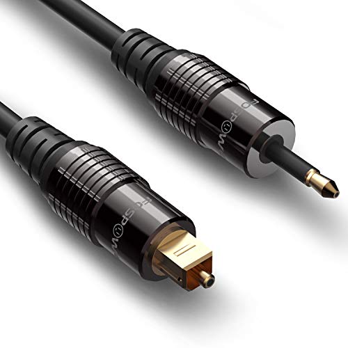 FosPower (10 Feet 24K Gold Plated Toslink to Mini Toslink Digital Optical S/PDIF Audio Cable with Metal Connectors & Strain-Relief PVC Jacket