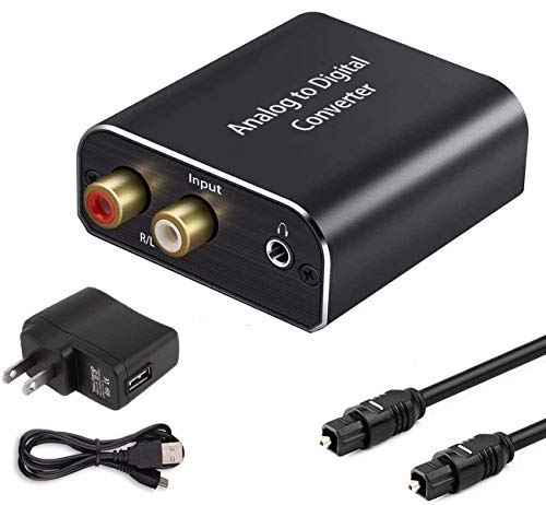 Analog to Digital Audio Converter, Hdiwousp Aluminum RCA to Optical Adapter with Toslink Cable, 2RCA R/L or 3.5 mm Jack Aux to SPDIF and coaxial, ADC Adapter for PS4 Xbox HDTV DVD Headset