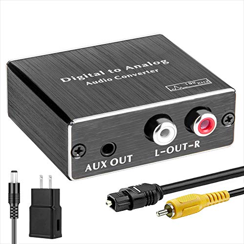 ROOFULL 192Khz Digital-to-Analog Audio Converter DAC Digital SPDIF Optical (Toslink) to Analog L/R RCA & 3.5mm AUX Stereo Audio Adapter with Optical & Coaxial Cable for PS3/4 DVD HDTV Headphone