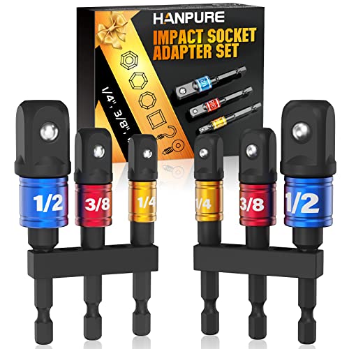 Impact Grade Socket Adapter Set - 2 Pack Extension Drill Bit Socket Wrench Adapter for Impact Driver 1/4" 3/8" 1/2" Drive Hand Tools Gifts for Men