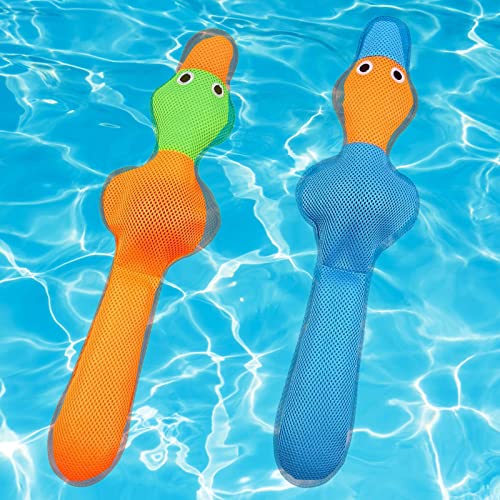EXPAWLORER Floating Dog Water Pool Toys - 2 Pcs Squeaky Duck Blue & Orange, for Pet Training & Chewing, 20.5 Inch