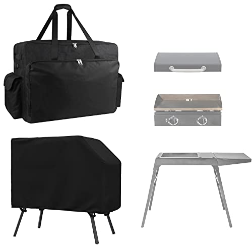 WOMACO 22 inch Griddle Carry Bag & Griddle Cover Set for Blackstone 17 & 22 Griddle with Hood Lid and Stand, Water-Resistant Outdoor Griddle Bag Case Cover for 17 22 inches Griddle