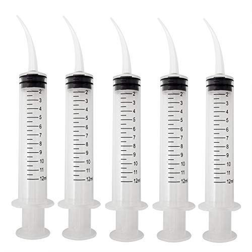 HONBAY 6PCS Plastic Pet Feeding Syringe with Measurement for Birds Dogs Cats (Curved Tip)