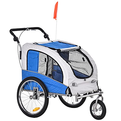 Aosom Dog Bike Trailer 2-in-1 Pet Stroller with Canopy and Storage Pockets, Blue