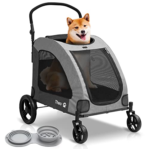 Dog Stroller for Large Dogs, Dog stroler Waterproof Oxford Cloth with Storage Bag, Adjustable Handle, Zipper Entry, Pet Stroller for for 2 Medium Dogs Up to 120lbs