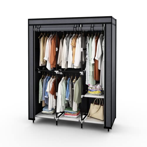 VIZUN Portable Clothes Closet, Wardrobe Storage Closet Organizer with 5 Hanging Rack, Easy to Assemble (Gray)