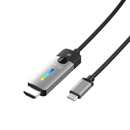 j5create USB Type C to HDMI Cable- 5.9FT / 1.8m (8K@60Hz, 4K@120Hz) with RGB LED Light for MacBook Pro, MacBook Air, iPad Pro, Samsung Galaxy, Surface Pro, Dell, HP (JCC157)